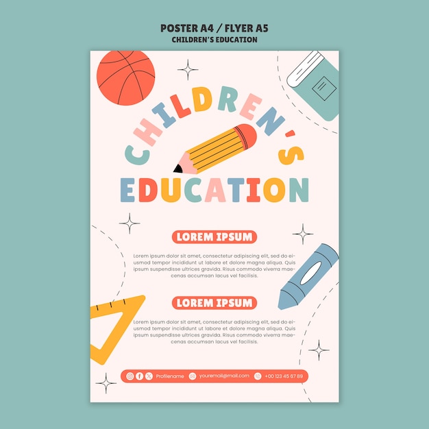 Free PSD flat design children's education poster template