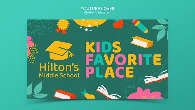 Flat design children's education youtube cover