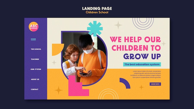 Free PSD flat design children school landing page template