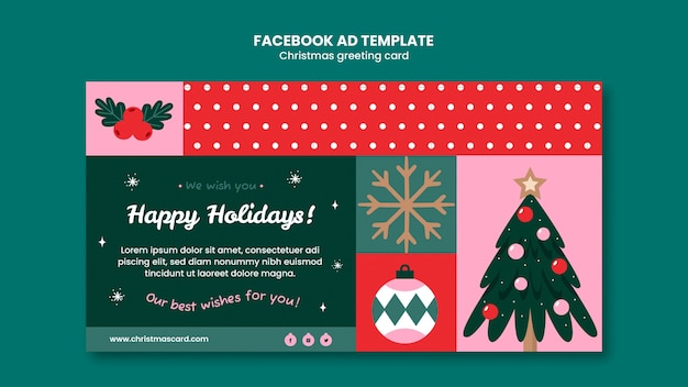 Flat design christmas greeting card facebook template