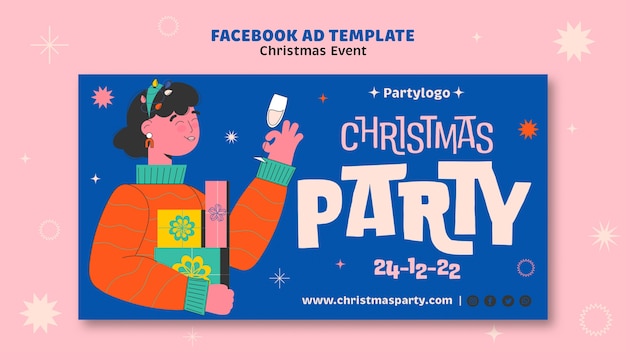 Free PSD flat design christmas party facebook template