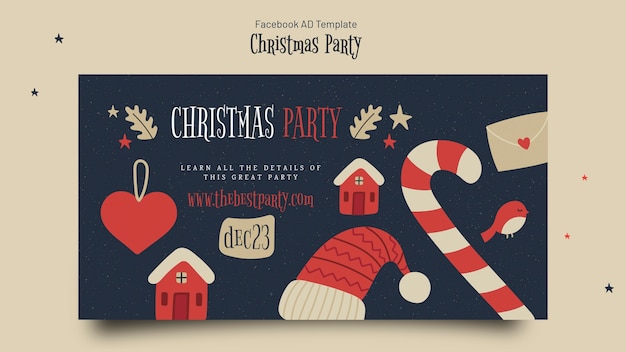 Free PSD flat design christmas party facebook template