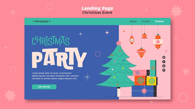 Free PSD flat design christmas party landing page template