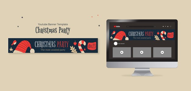 Flat design christmas party youtube banner template