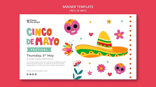 Free PSD flat design cinco de mayo banner template