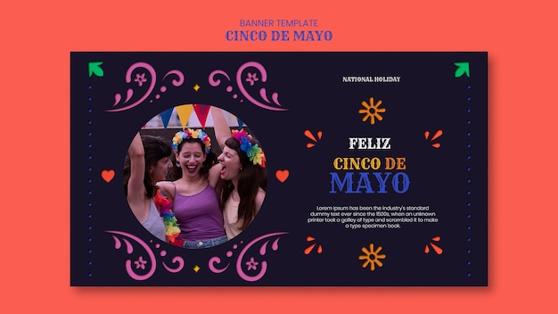 Free PSD flat design cinco de mayo banner template