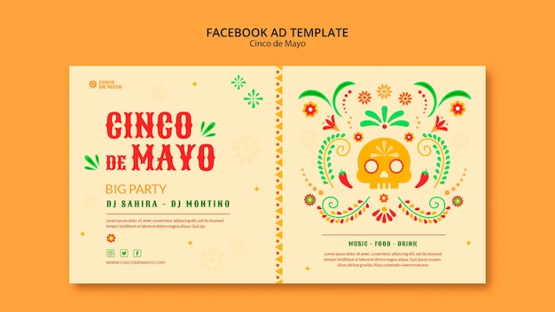 Free PSD flat design cinco de mayo facebook template