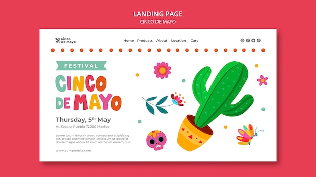 Free PSD flat design cinco de mayo landing page template