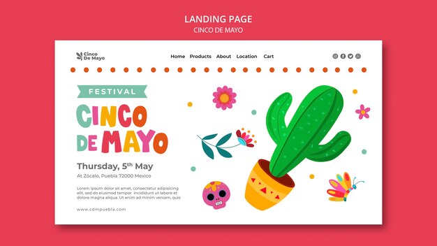 Flat design cinco de mayo landing page template