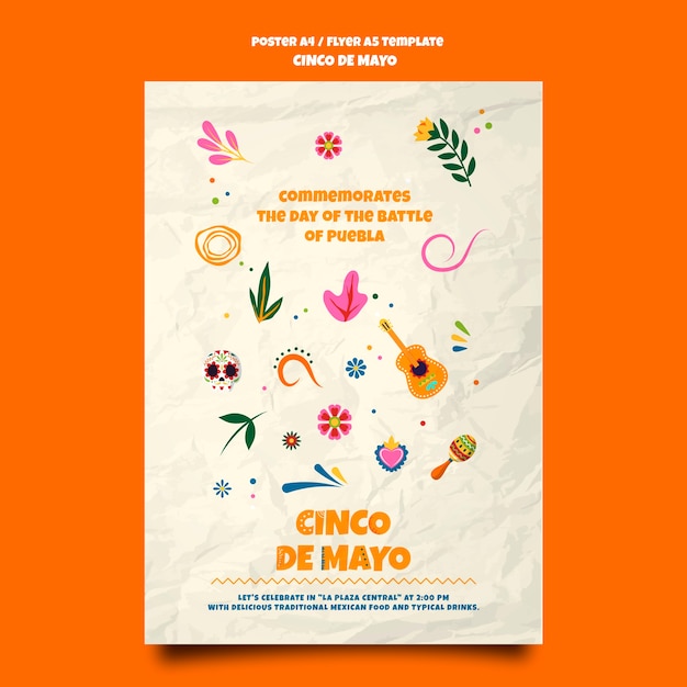 Free PSD flat design cinco de mayo poster template