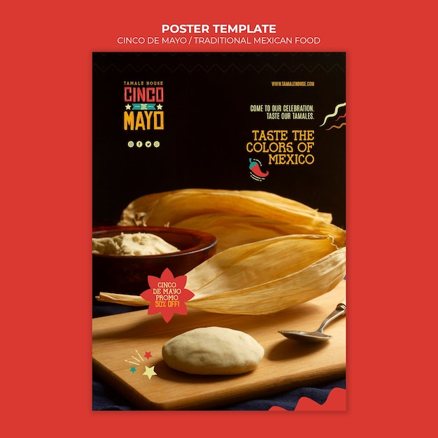 Free PSD flat design cinco de mayo poster template