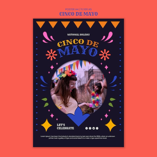 Flat design cinco de mayo poster template