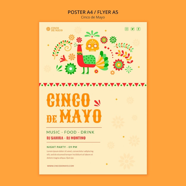 Free PSD flat design cinco de mayo poster template