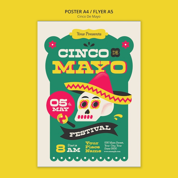 Free PSD flat design cinco de mayo template