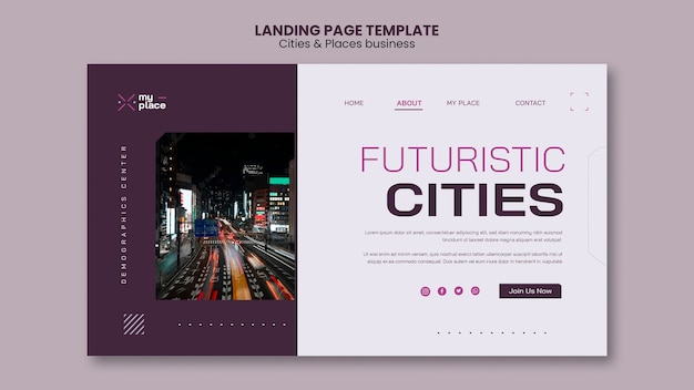 Free PSD flat design cities and places template