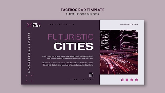 Free PSD flat design cities and places template