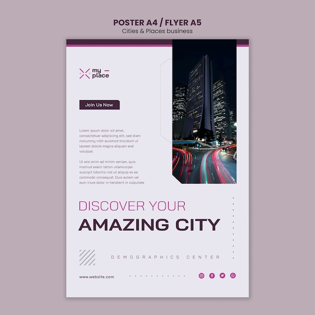 Free PSD flat design cities and places template