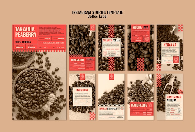 Free PSD flat design coffee label instagram stories