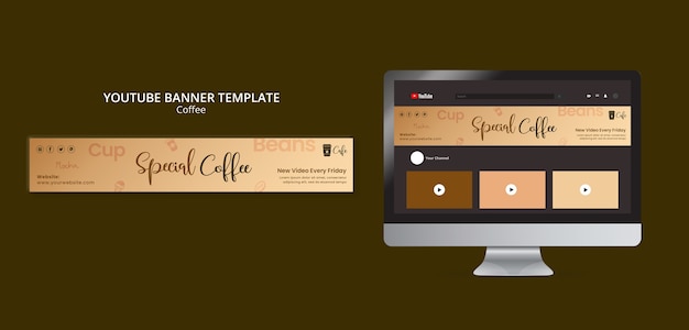 Free PSD flat design coffee label youtube banner