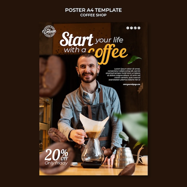 Free PSD flat design coffee shop template