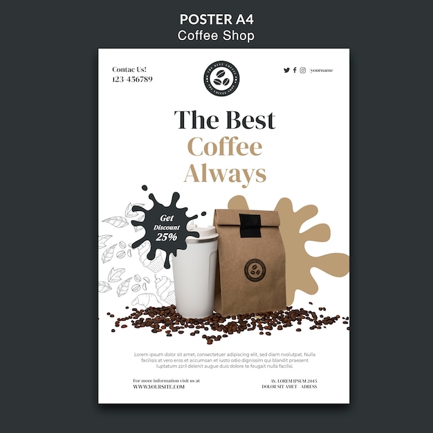 Free PSD flat design coffee shop template