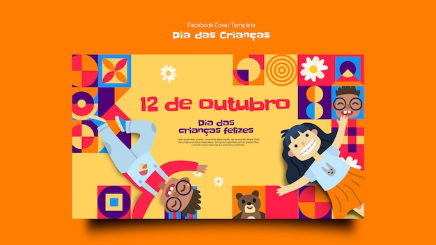 Free PSD flat design colorful children's day template