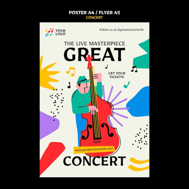 Free PSD flat design colorful concert poster template