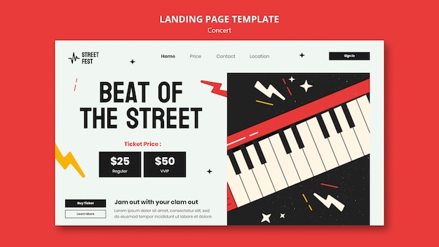 Free PSD flat design concert landing page