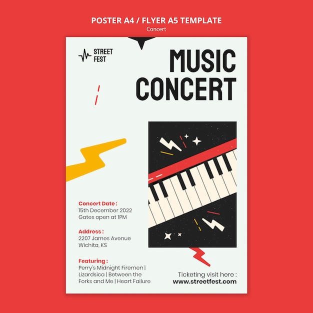 Flat design concert poster template