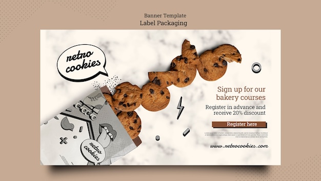 Free PSD flat design cookies packaging banner template