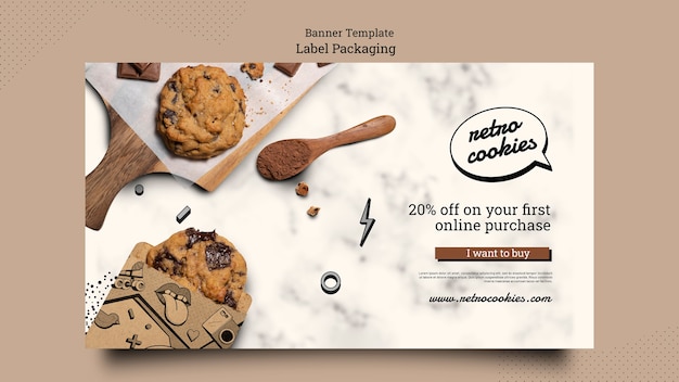 Free PSD flat design cookies packaging banner template