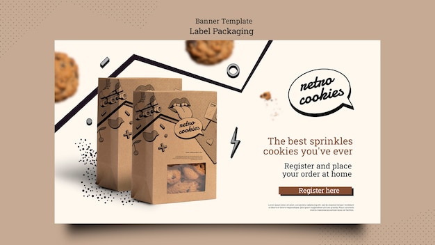 Free PSD flat design cookies packaging banner template