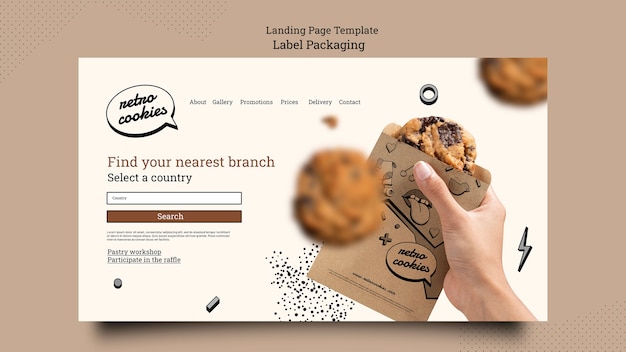 Free PSD flat design cookies packaging landing page template