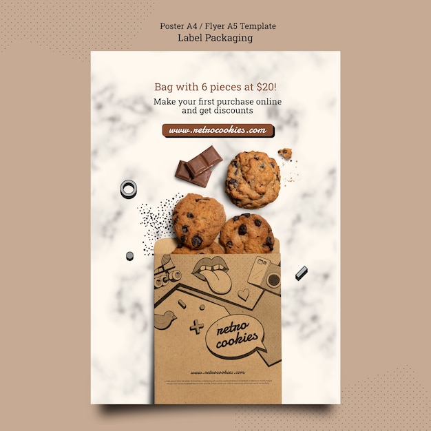 Flat design cookies packaging poster template