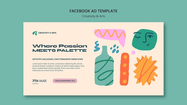 Free PSD flat design  creativity and arts facebook template