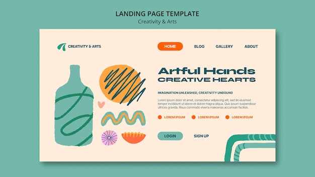 Free PSD flat design  creativity and arts landing page