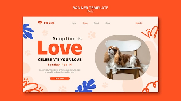 Free PSD flat design cute pets landing page template