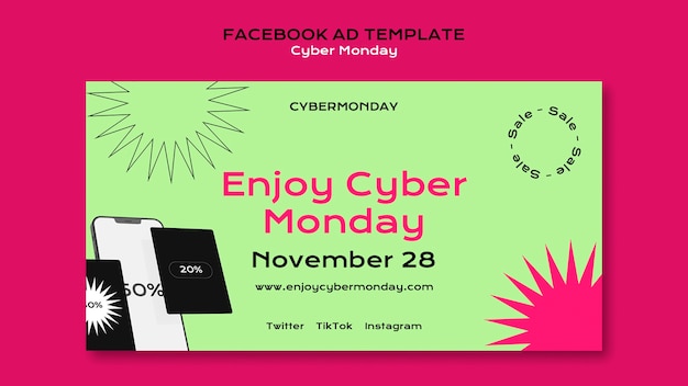 Free PSD flat design cyber monday discount facebook template