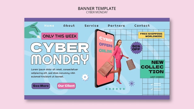 Free PSD flat design cyber monday landing page