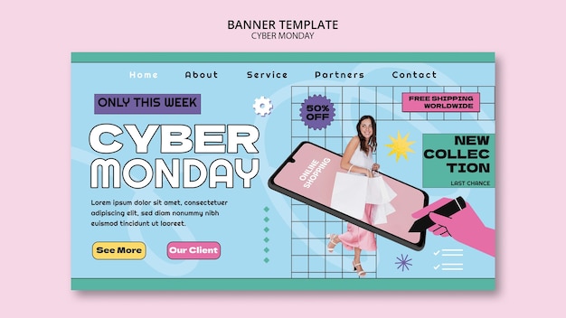 Free PSD flat design cyber monday landing page