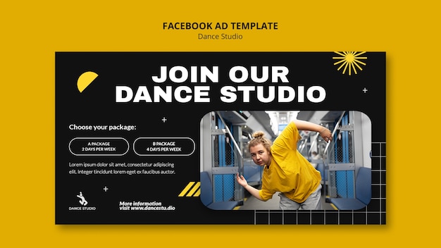 Flat design dance studio facebook ad template