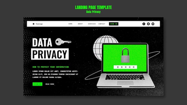 Free PSD flat design data privacy template