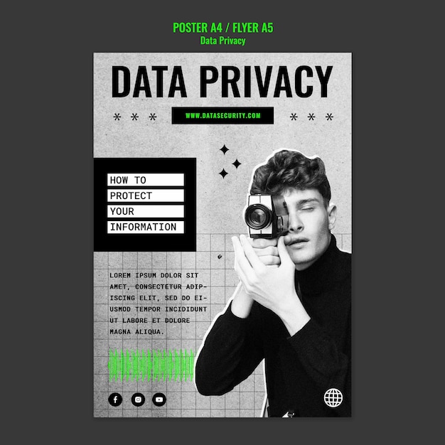 Free PSD flat design data privacy template