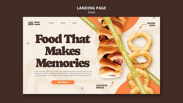 Free PSD flat design delicious food landing page template