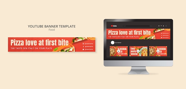 Free PSD flat design delicious food youtube banner