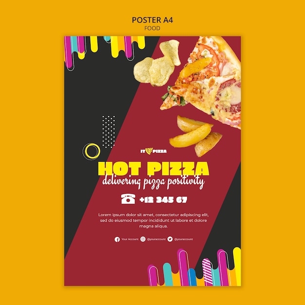 Free PSD flat design delicious pizza poster template