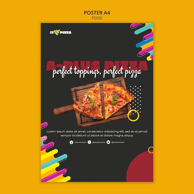 Free PSD flat design delicious pizza poster