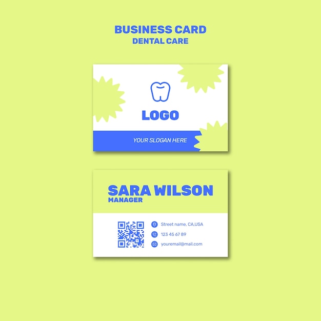 Free PSD flat design dental care business card template