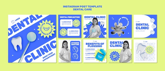 Free PSD flat design dental care  instagram posts