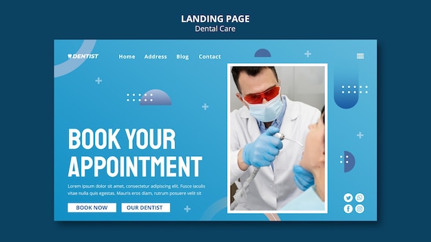 Flat design dental care lading page template